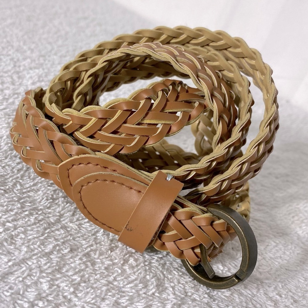 Woven Tan Faux Leather Belt